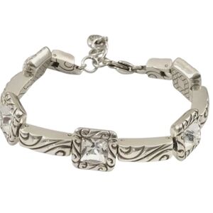 Brighton Silver-tone Clear Swarovski Crystal Silver Link Bracelet